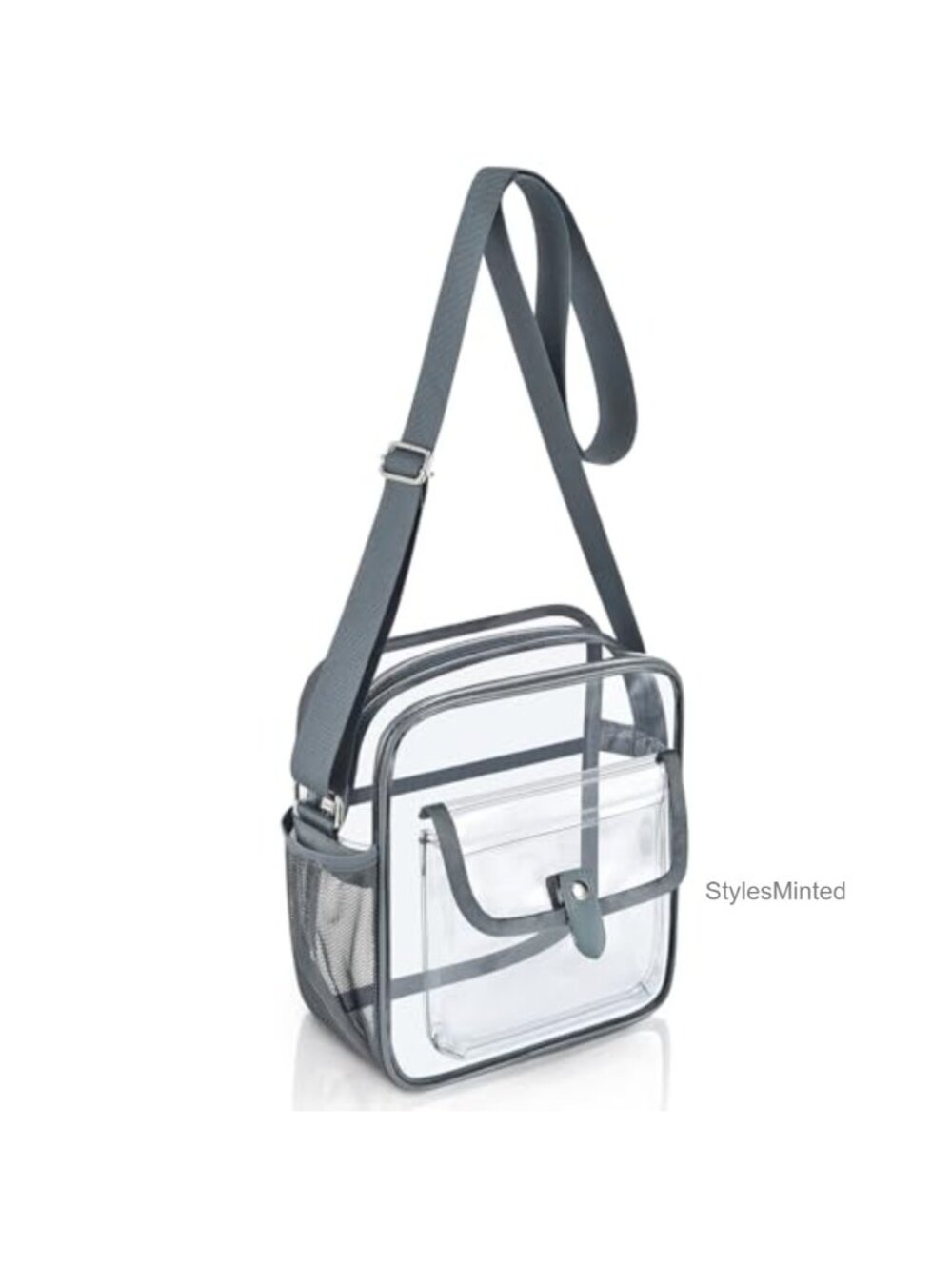 Clear Crossbody Bag with Bottle Holder for Stadium Events - Adjustable Strap,